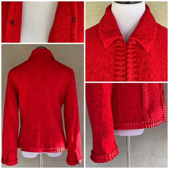 Coldwater Creek Red Jacquard Textured Jacket Large - Picture 2 of 12